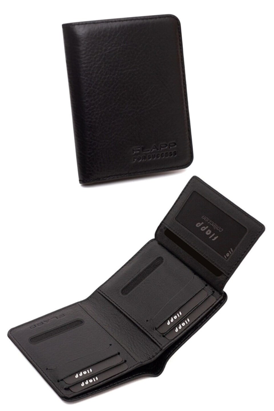 Flapp Hakiki Deri Siyah Dikey Cüzdan