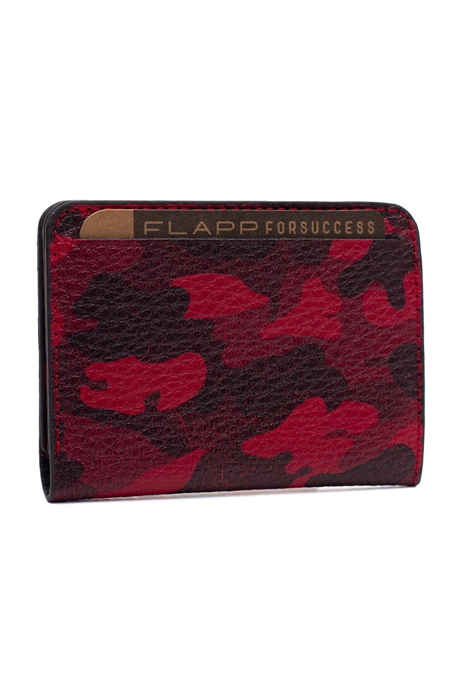 Flapp Hakiki Deri Siyah Kırmızı Kamuflaj Rfıd Engelleyici Korumalı Mini Cüzdan Kartlık
