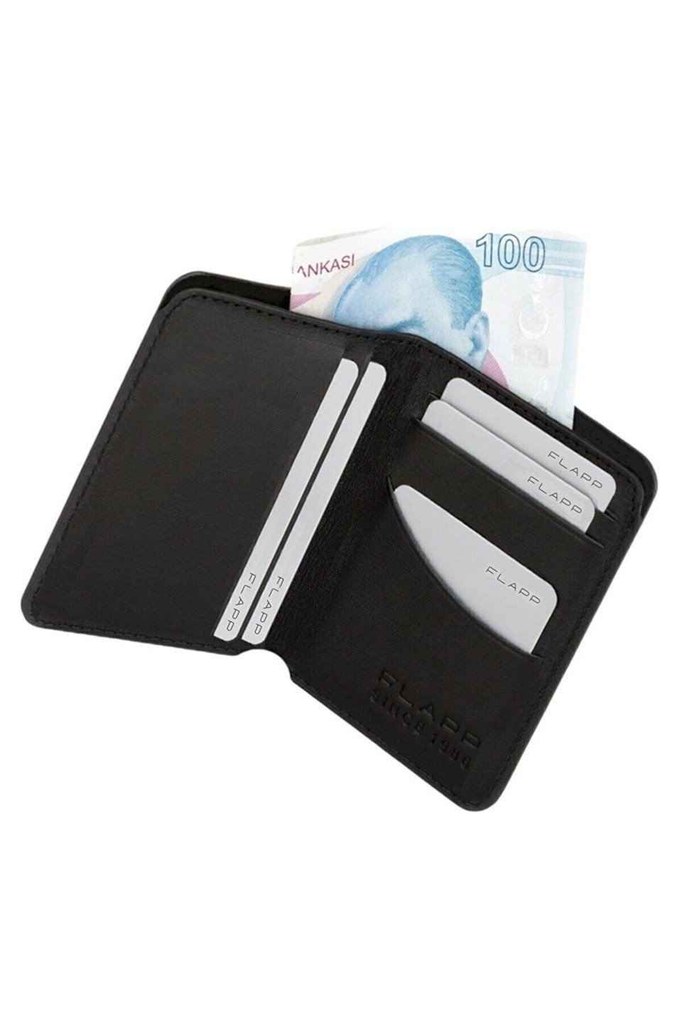 Flapp Hakiki Deri Siyah Mini Cüzdan Kartlık