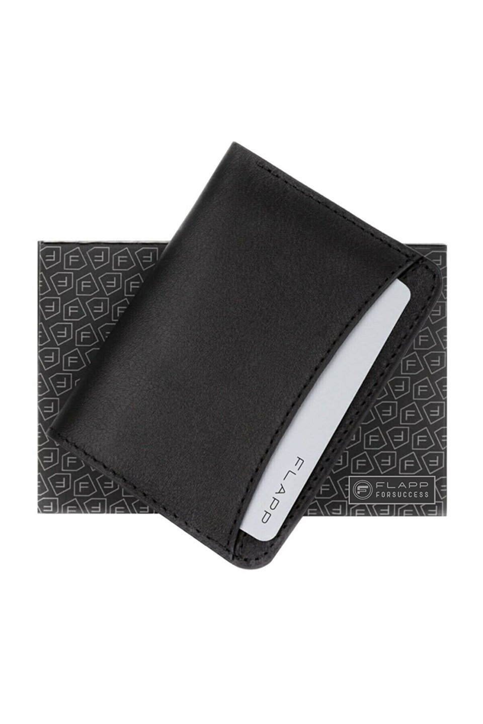 Flapp Hakiki Deri Siyah Mini Cüzdan Kartlık