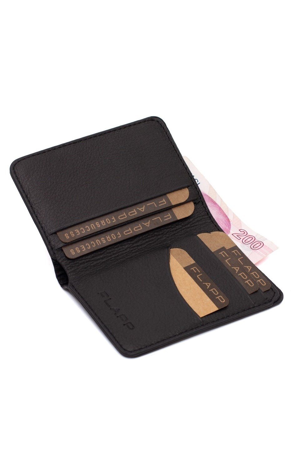 Flapp Hakiki Deri Siyah Rfıd Engelleyici Korumalı Mini Cüzdan Kartlık