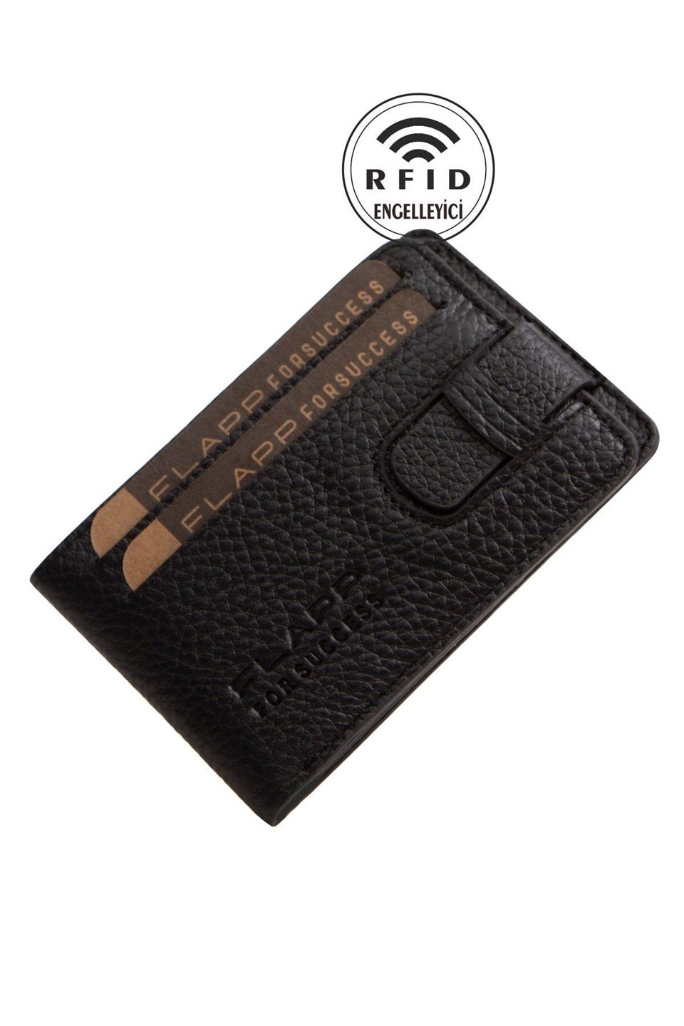Flapp Hakiki Flotur Deri Siyah Cüzdan Kartlık
