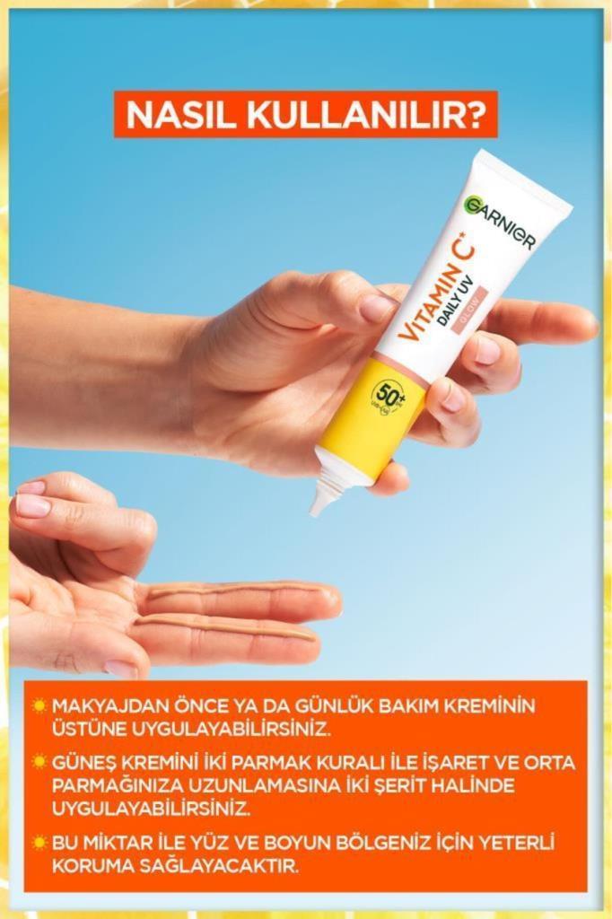 Garnier C Vitamini Parlak SPF50+Fluid Yüz Kremi Işıltılı Doku 40 ml