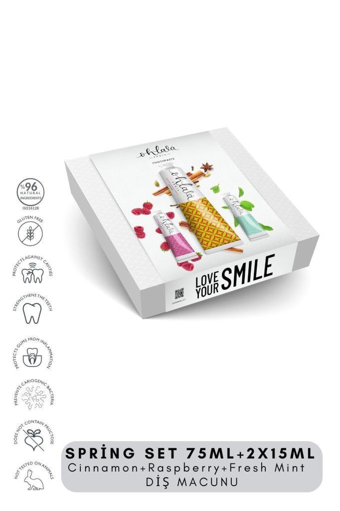 Ohlala Cinnamon 75 ml+Fresh Mint 15 ml+Raspberry Mint 15 ml Spring Diş Bakım Set