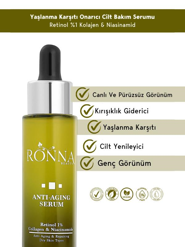 Ronna Beauty Yaşlanma Karşıtı Ve Aydınlatıcı Anti-Aging Serum 30 ml Retinol 1% Collagen Niacinamide