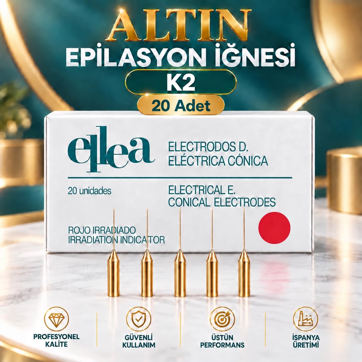 K2 ALTIN EPİLASYON İĞNESİ 20 ADET