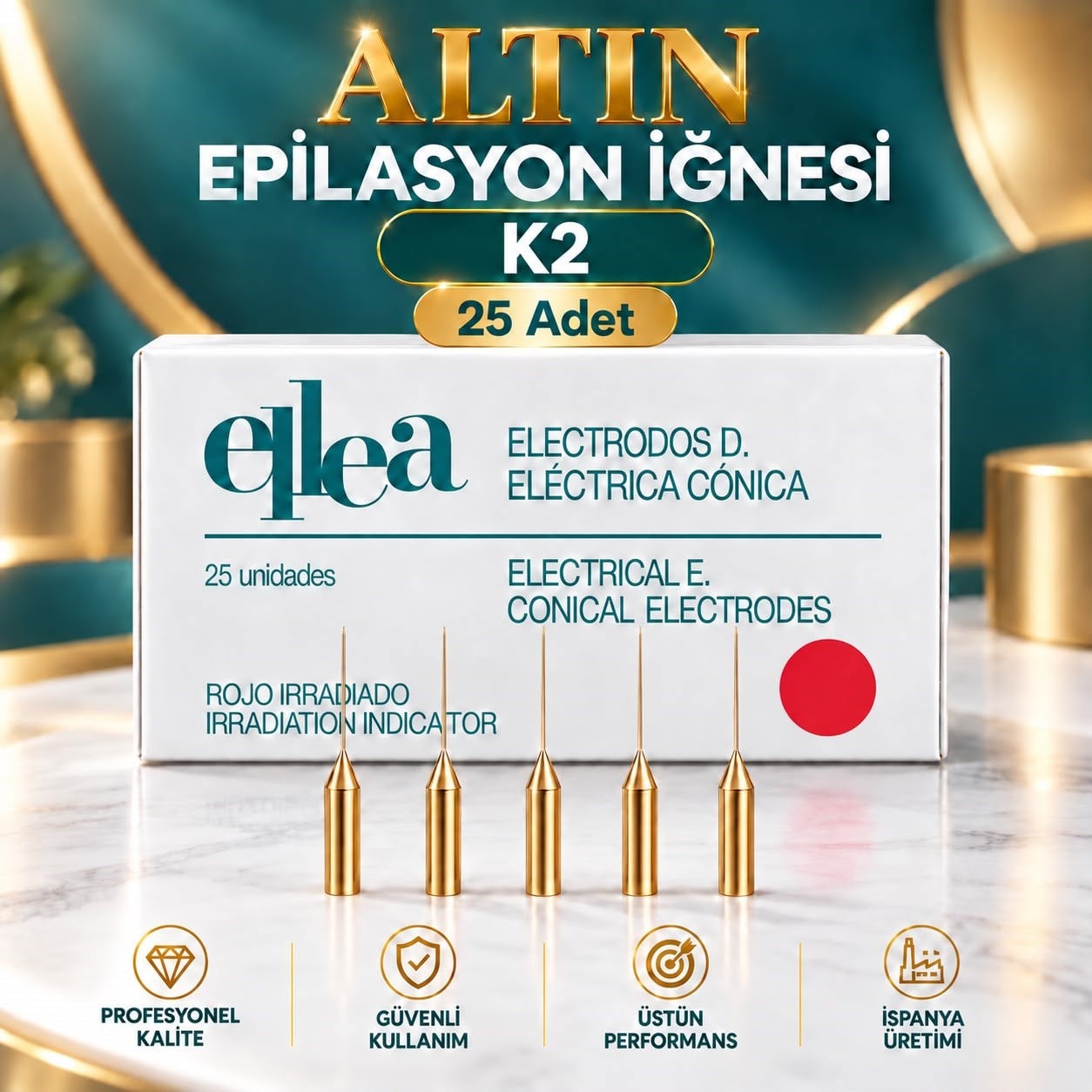 K2 ALTIN EPİLASYON İĞNESİ 25 ADET