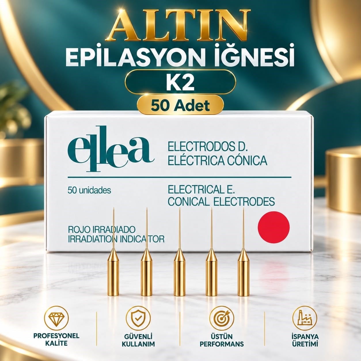 K2 ALTIN EPİLASYON İĞNESİ 50 ADET