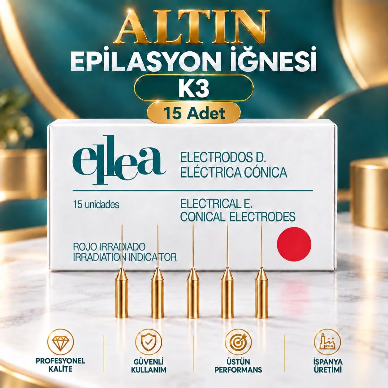 K3 ALTIN EPİLASYON İĞNESİ 15 ADET