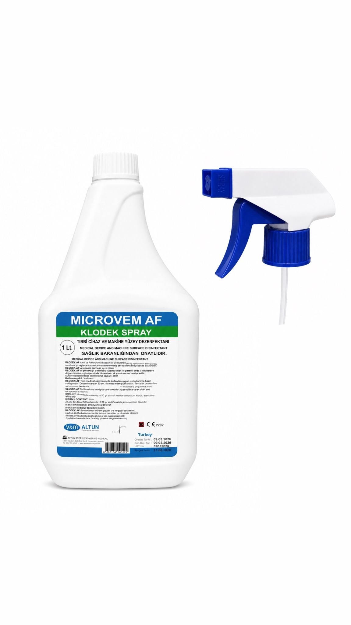 MICROVEM AF KLODEK SPRAY TIBBİ CİHAZ VE MAKİNE YÜZEY DEZENFEKTANI 1L