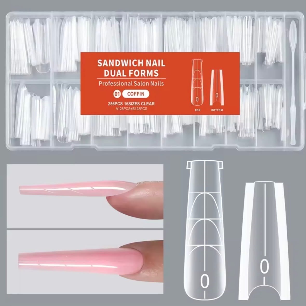 Sandwich Dual Nail Form Coffın Balerın Model Protez Tırnak Uzatma Kalıbı 256 Adet 16 Boy