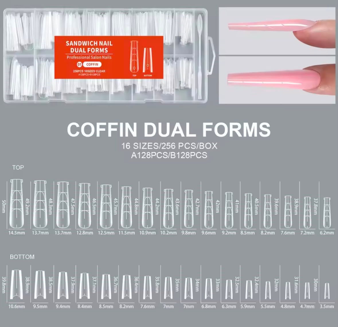 Sandwich Dual Nail Form Coffın Balerın Model Protez Tırnak Uzatma Kalıbı 256 Adet 16 Boy