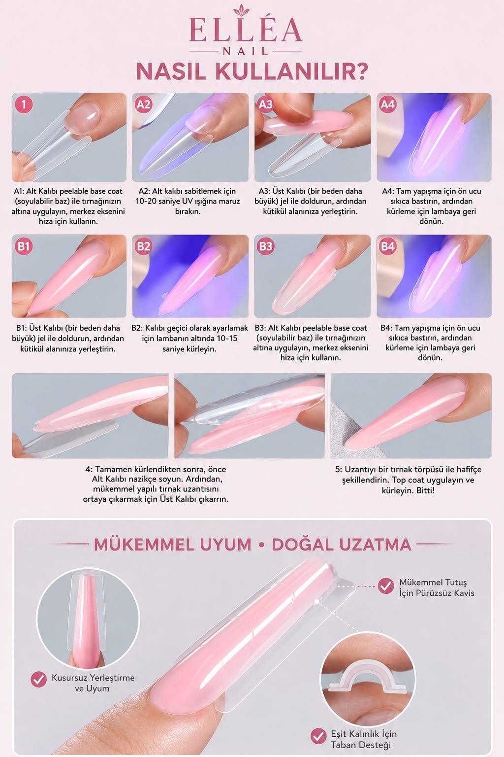 Sandwich Dual Nail Form Square Kare Model Protez Tırnak Uzatma Kalıbı 256 Adet 16 Boy