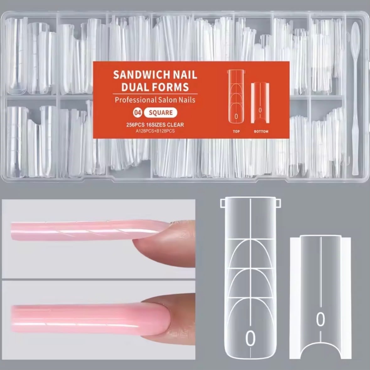 Sandwich Dual Nail Form Square Kare Model Protez Tırnak Uzatma Kalıbı 256 Adet 16 Boy
