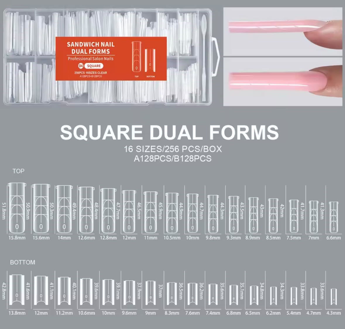 Sandwich Dual Nail Form Square Kare Model Protez Tırnak Uzatma Kalıbı 256 Adet 16 Boy