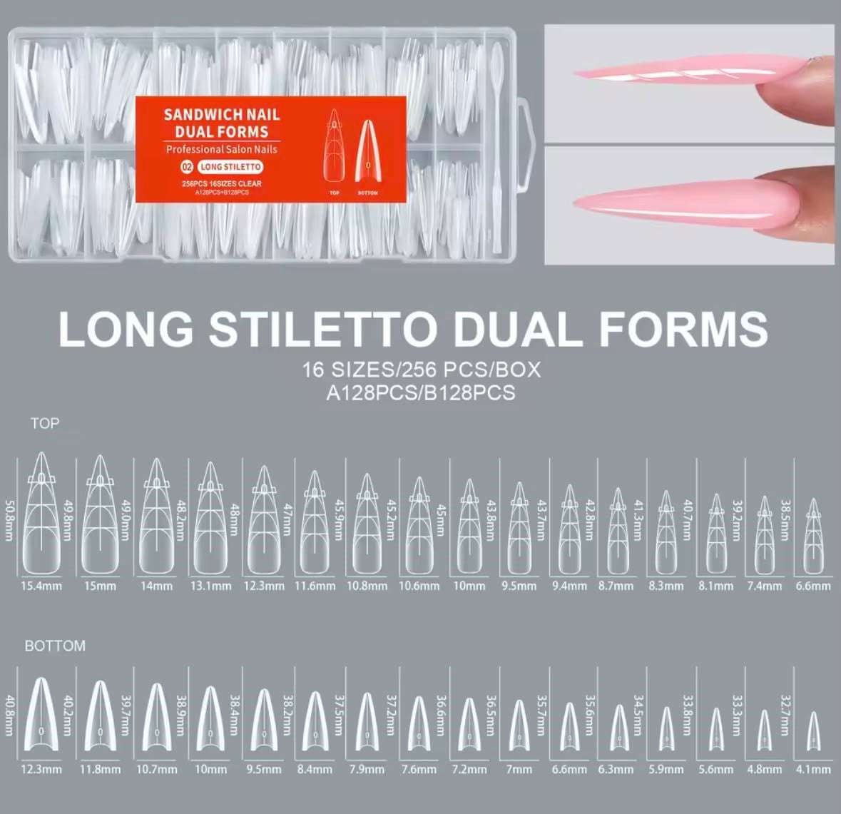 Sandwich Dual Nail Form Stıletto Long Uzun Model Protez Tırnak Uzatma Kalıbı 256 Adet 16 Boy