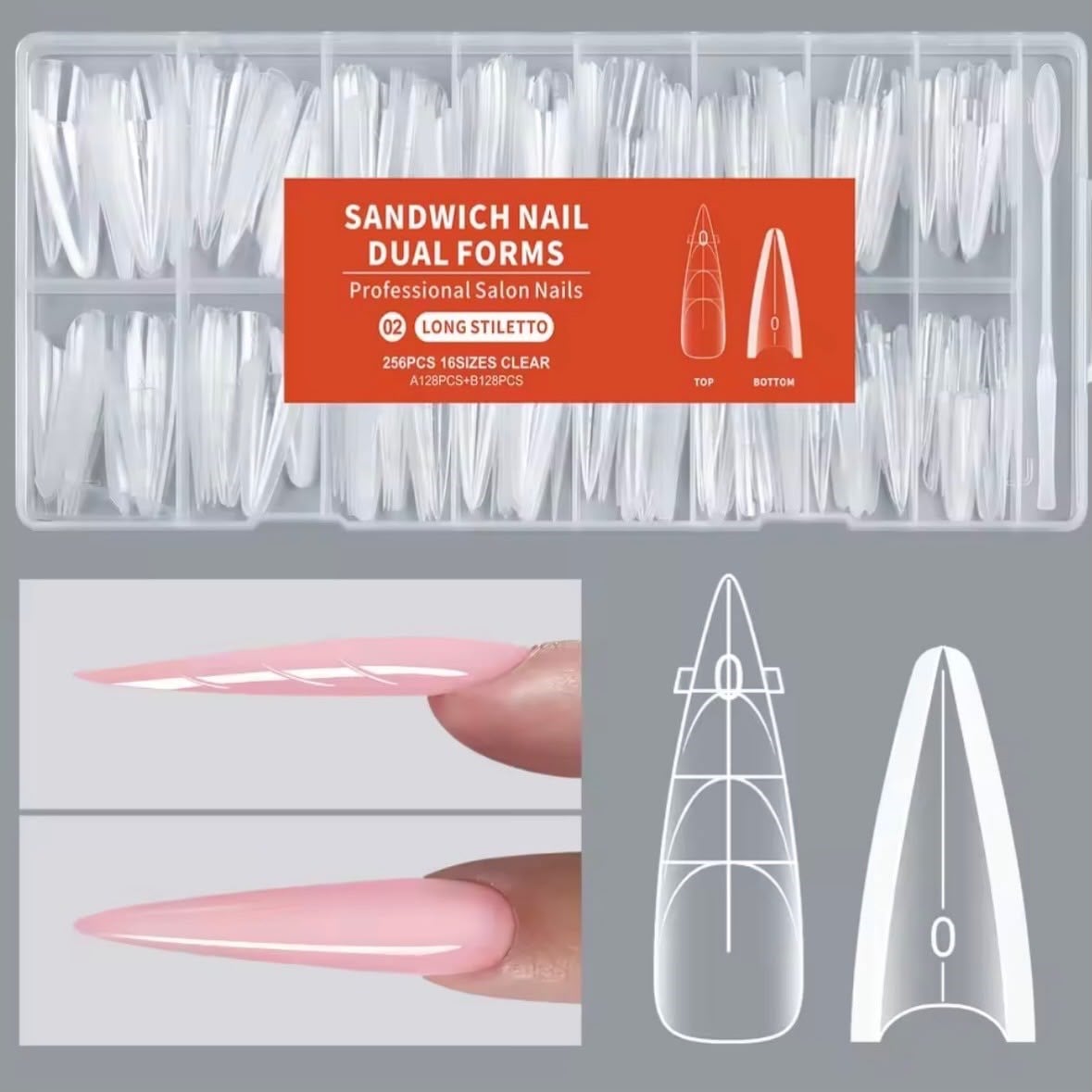 Sandwich Dual Nail Form Stıletto Long Uzun Model Protez Tırnak Uzatma Kalıbı 256 Adet 16 Boy