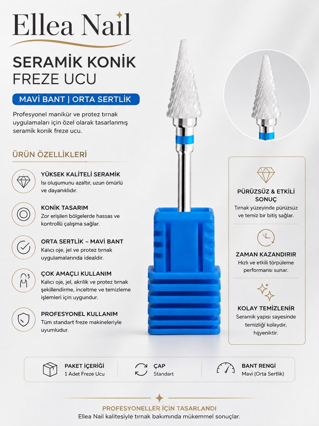 Seramik Konik Freze Ucu Mavi