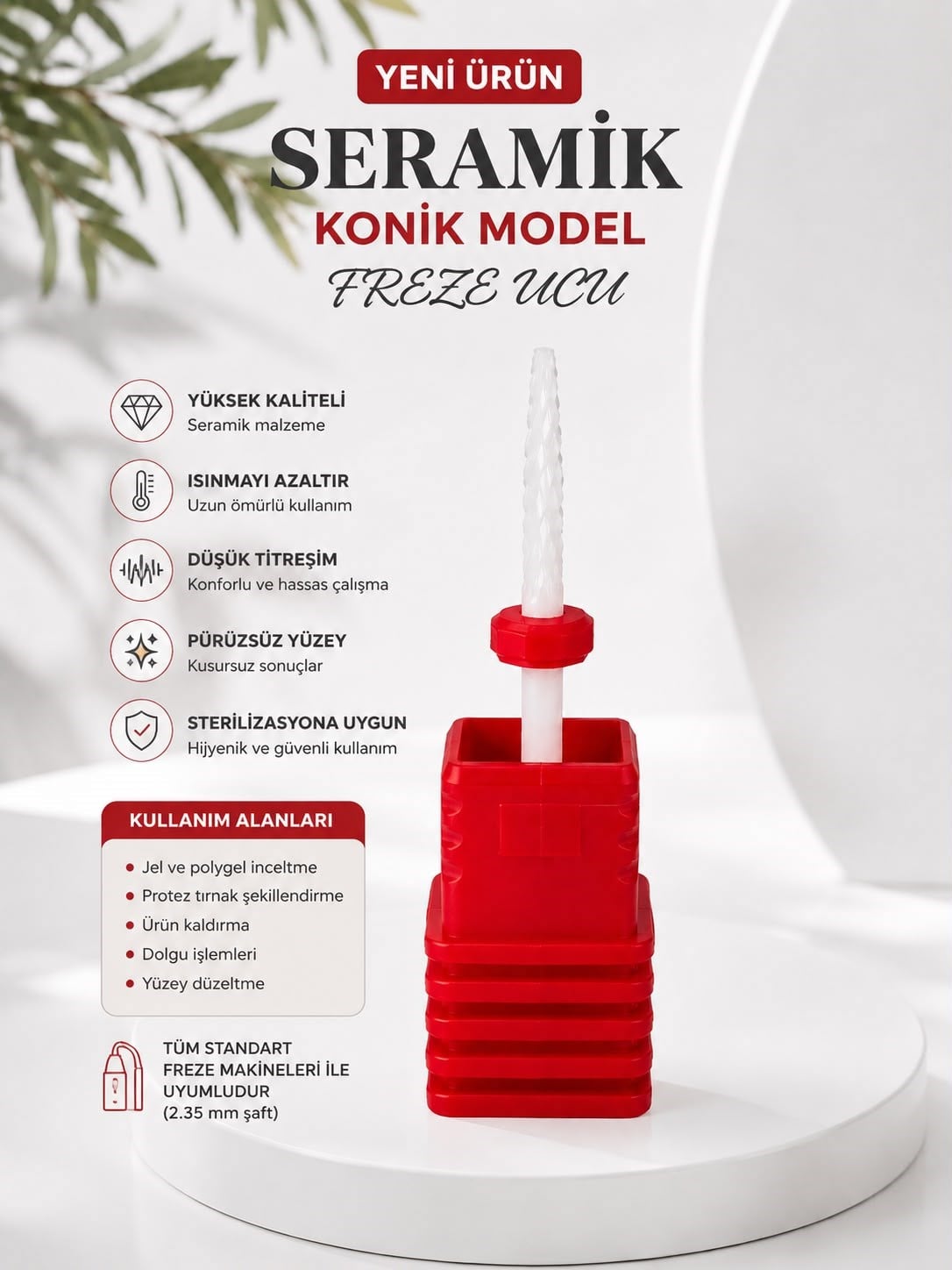 Seramik Konik Model Freze Ucu Kırmızı