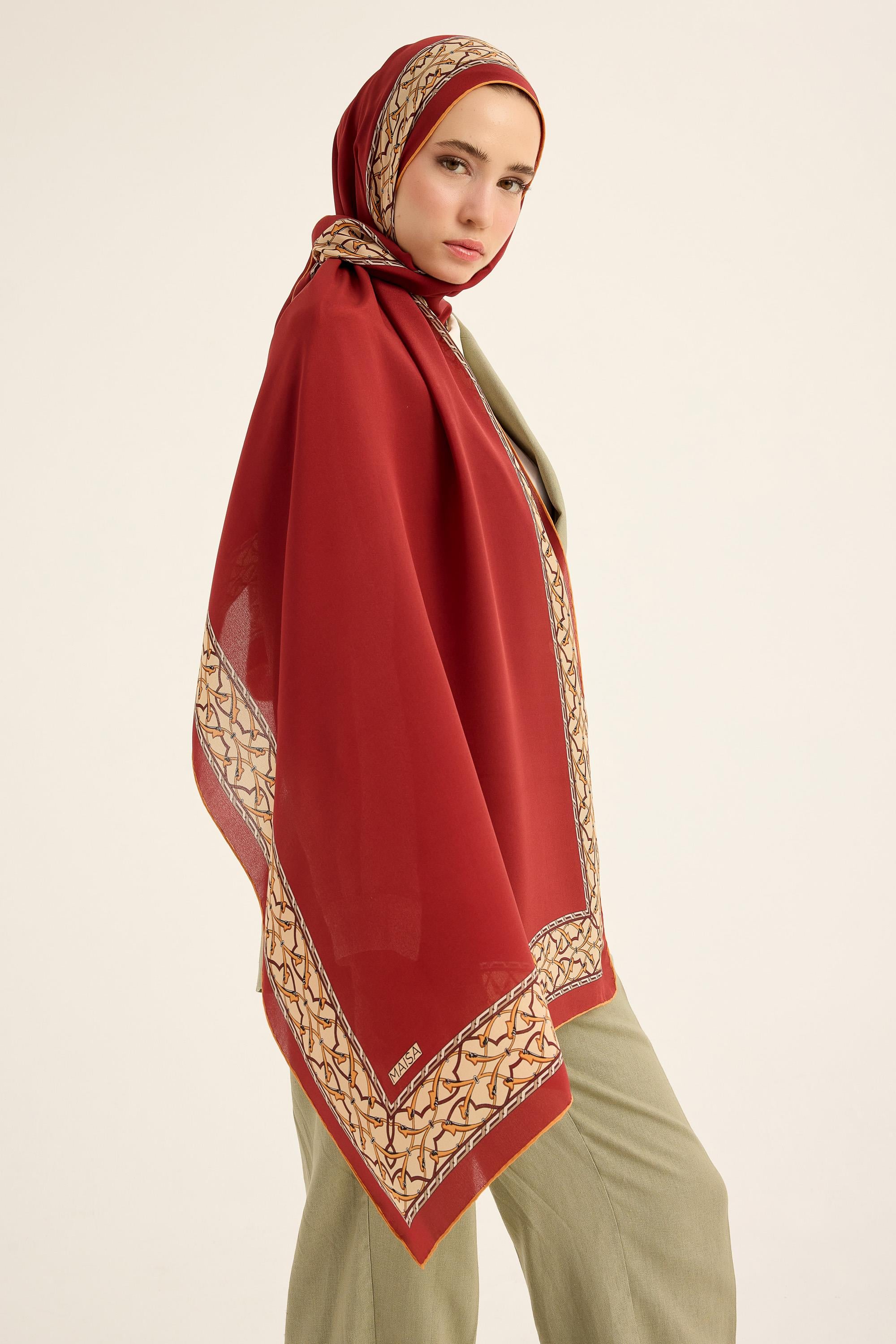 AHENK KREP İPEK ŞAL 70*190 CM - BORDO