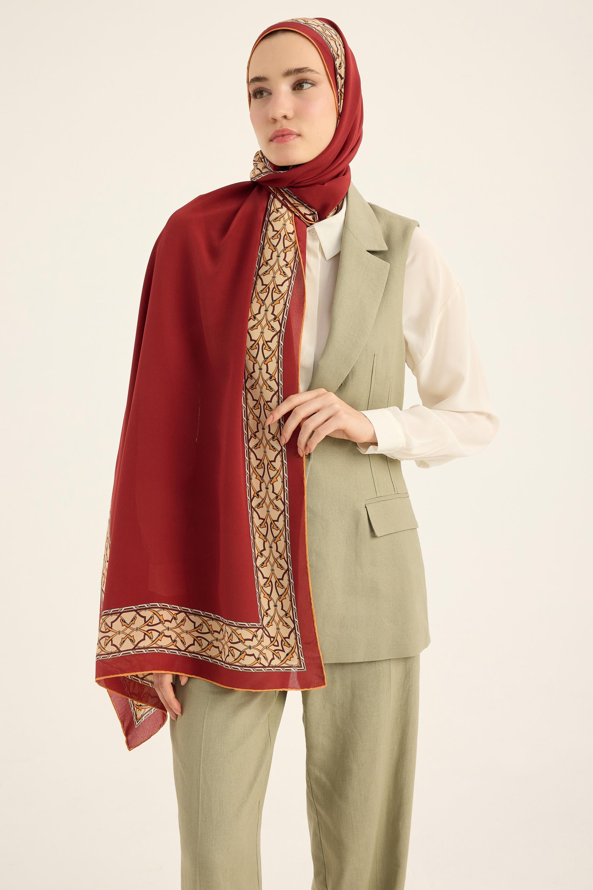 AHENK KREP İPEK ŞAL 70*190 CM - BORDO