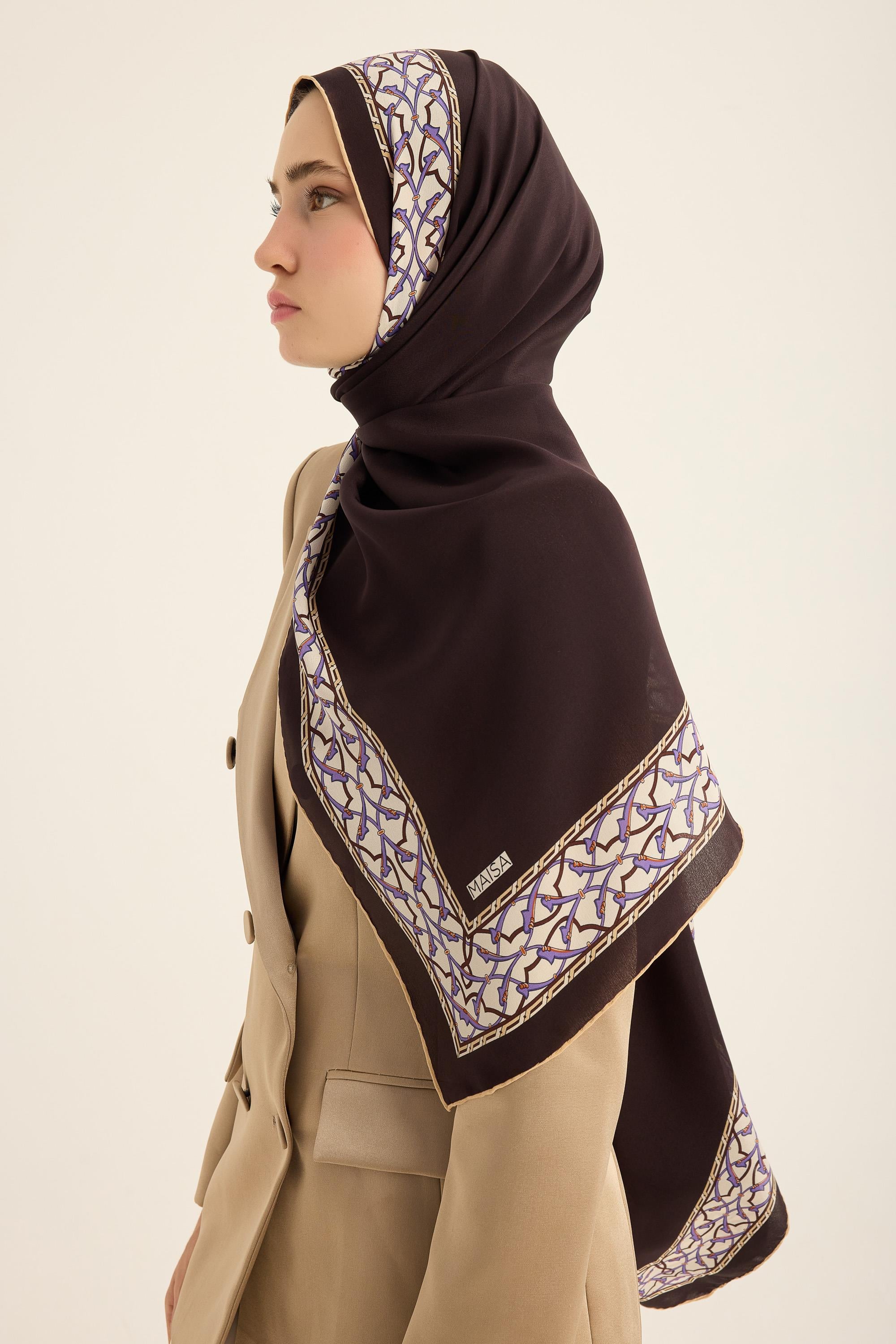 AHENK KREP İPEK ŞAL 70*190 CM - KAHVERENGİ