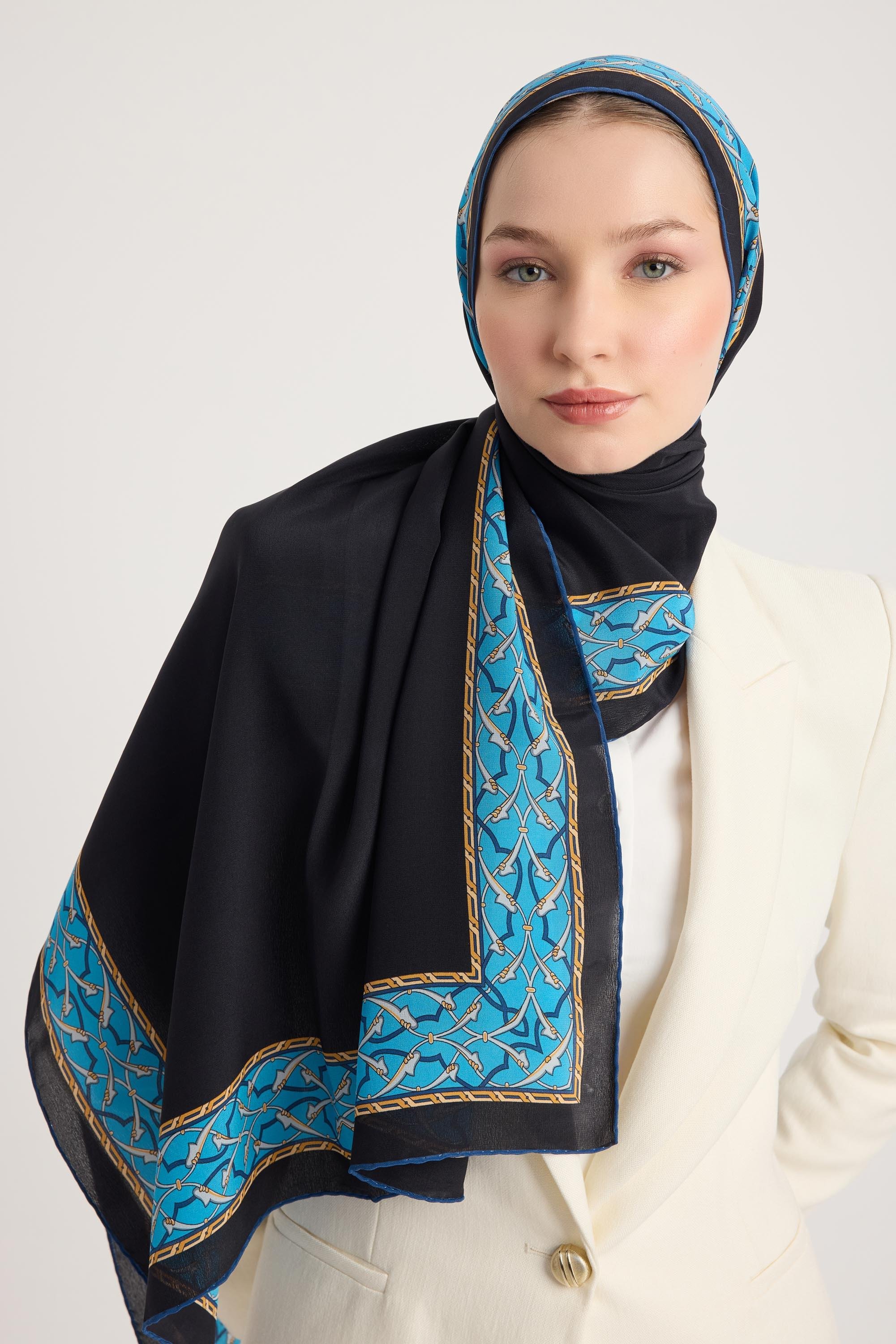 AHENK KREP İPEK ŞAL 70*190 CM - LACİVERT