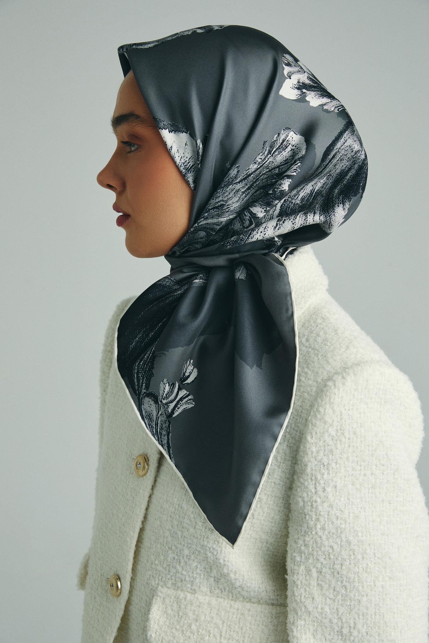 ANİ TİVİL İPEK EŞARP 90*90 CM - ANTRASİT