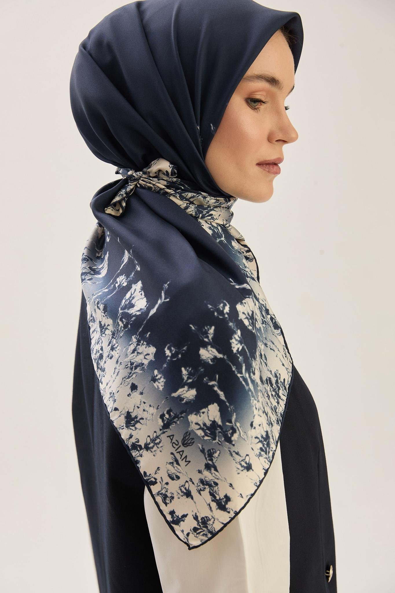 ARUS TİVİL İPEK EŞARP 90*90 CM - LACİVERT