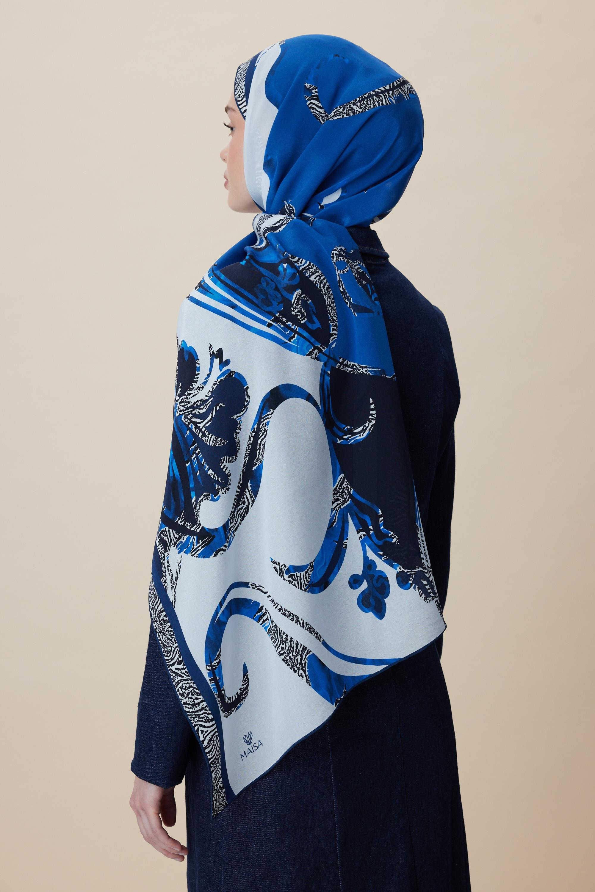 AYÇIL KREP İPEK ŞAL 70*190 CM - MAVİ