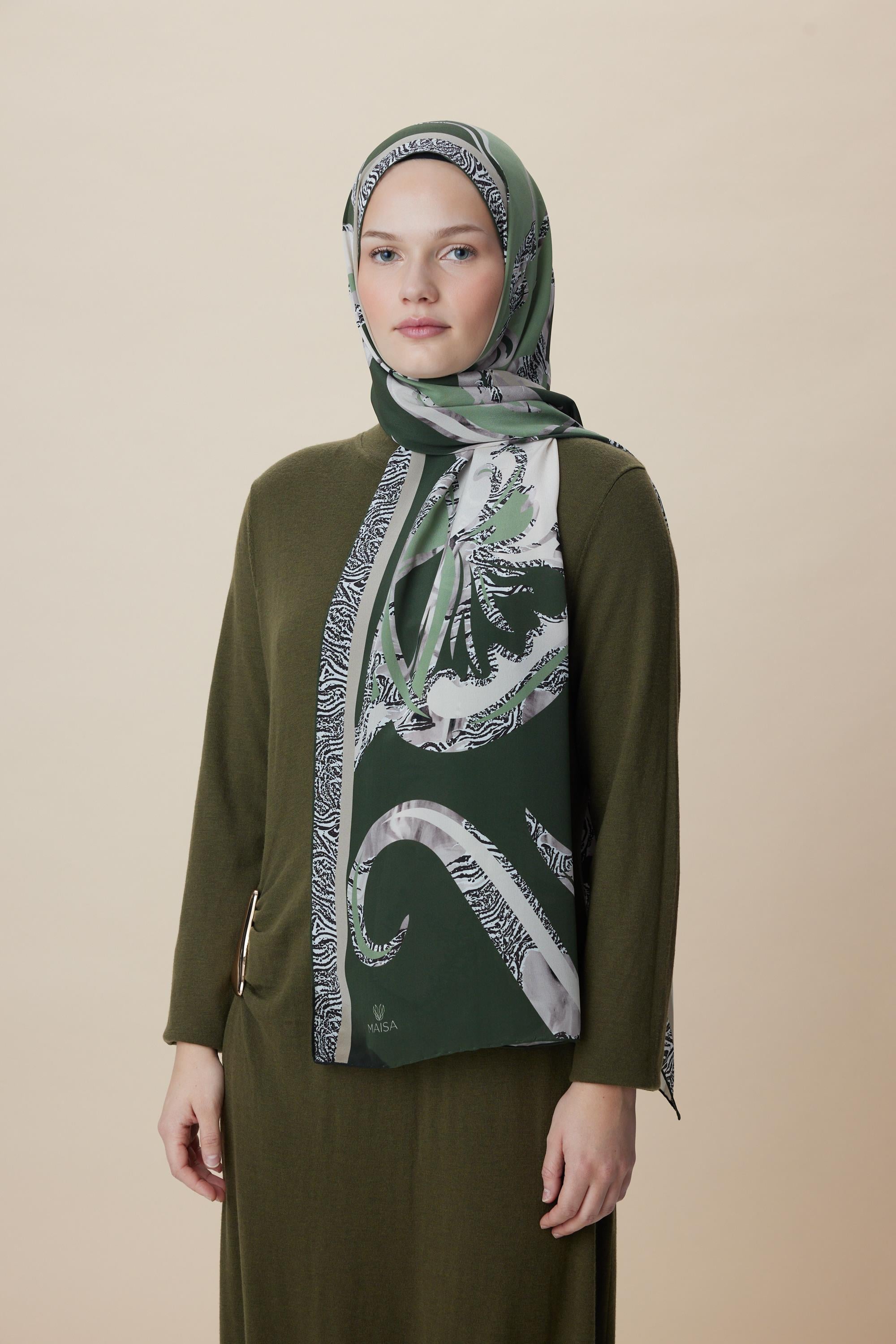 AYÇIL KREP İPEK ŞAL 70*190 CM - YEŞİL