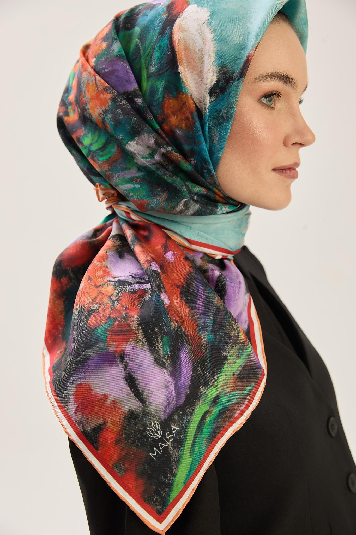 BENNE TİVİL İPEK EŞARP 90*90 CM - KAHVERENGİ