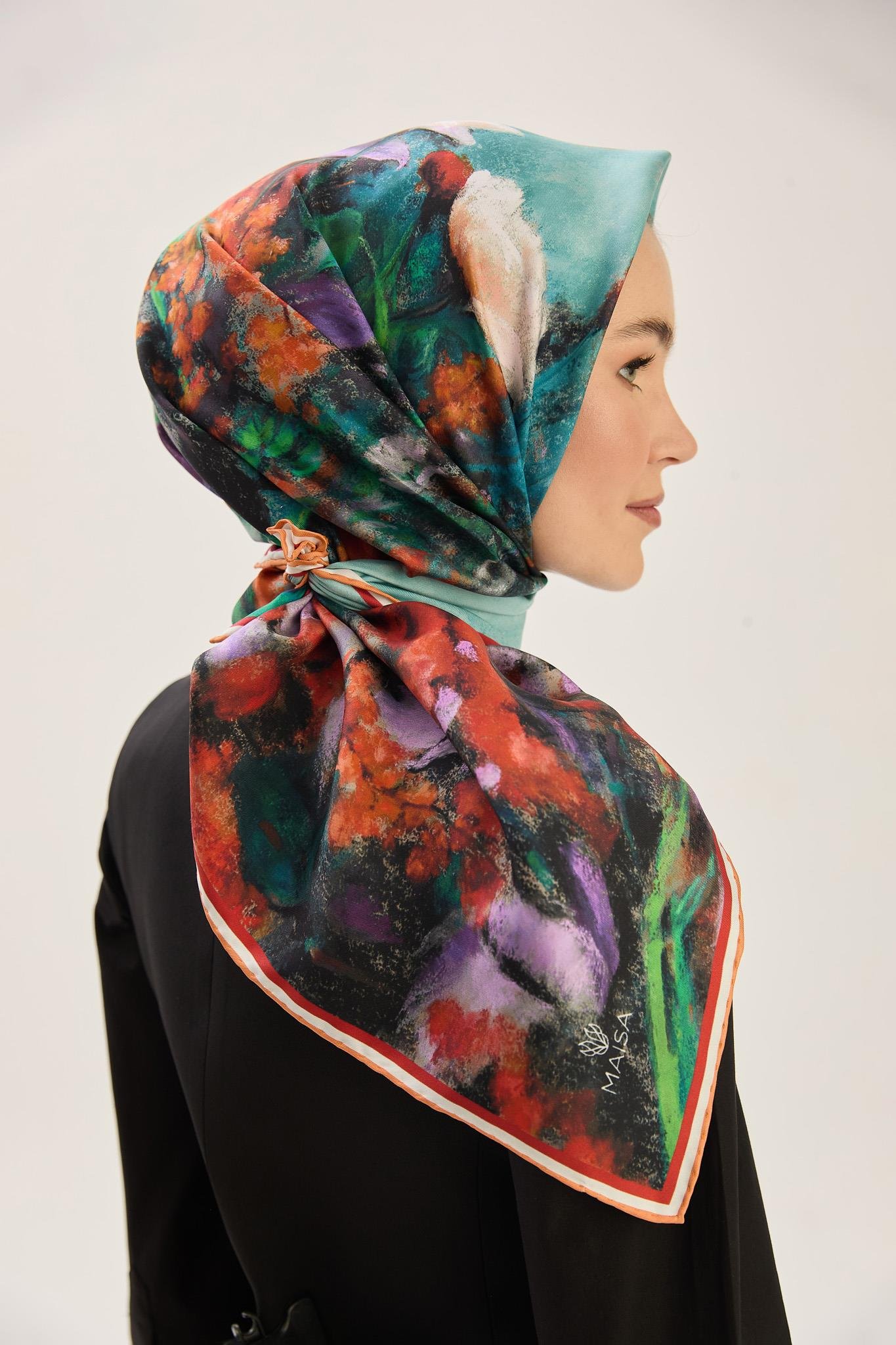 BENNE TİVİL İPEK EŞARP 90*90 CM - KAHVERENGİ