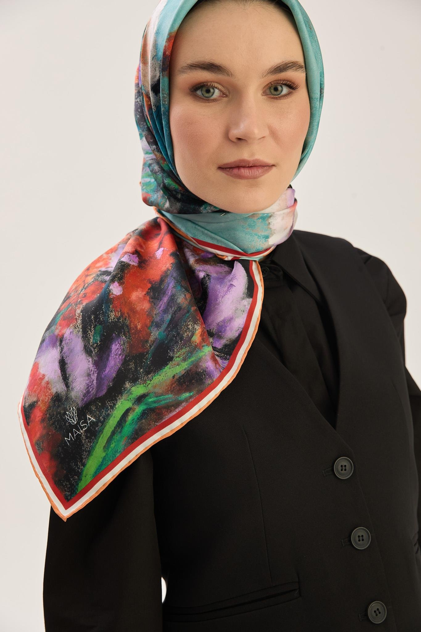 BENNE TİVİL İPEK EŞARP 90*90 CM - KAHVERENGİ