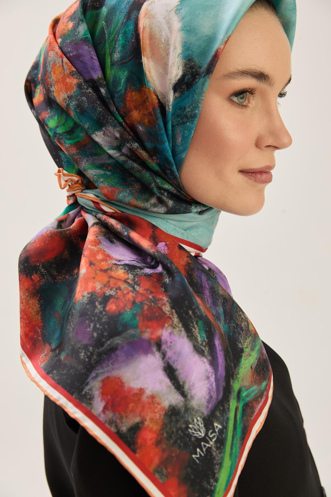 BENNE TİVİL İPEK EŞARP 90*90 CM - KAHVERENGİ