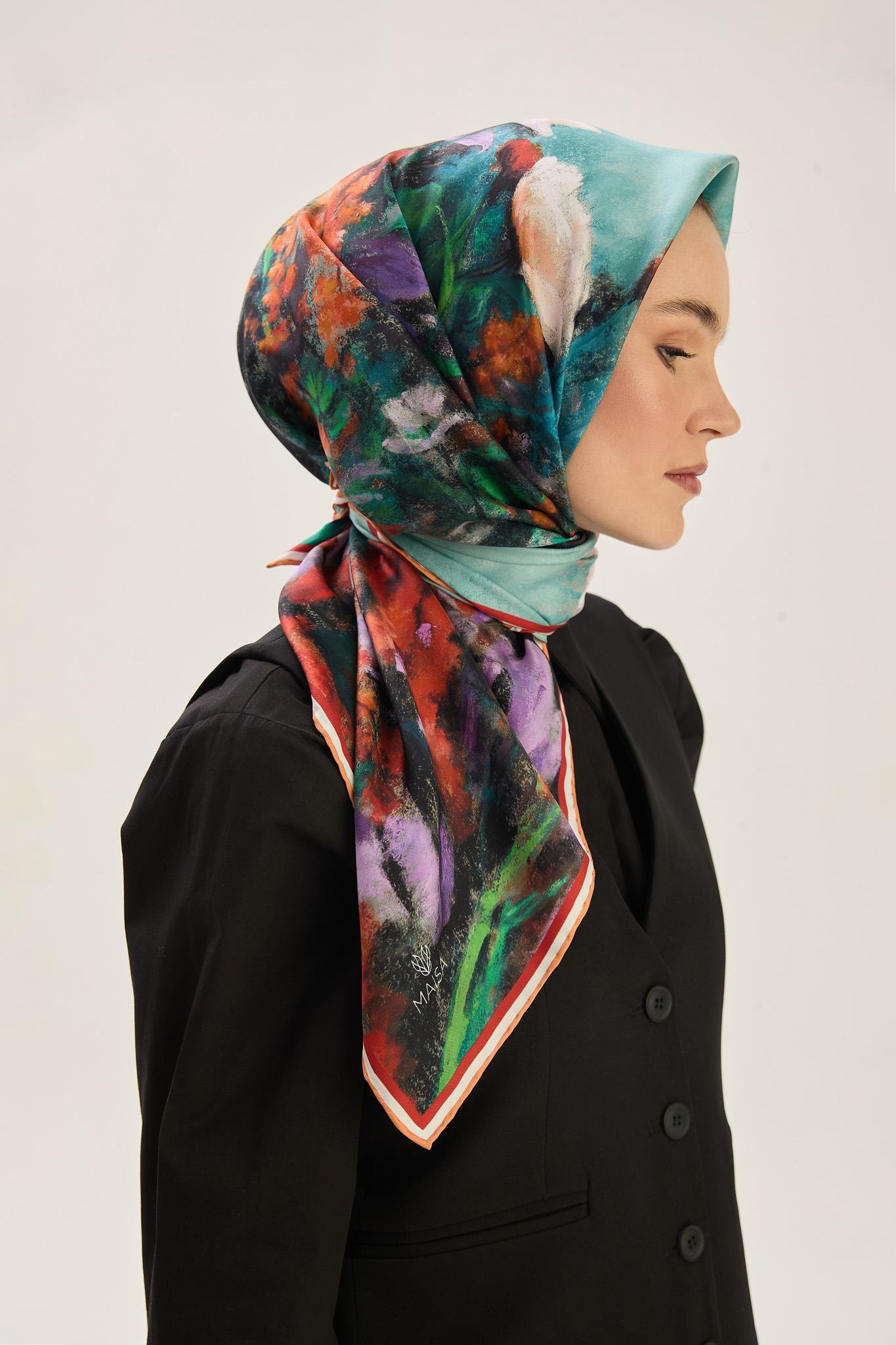 BENNE TİVİL İPEK EŞARP 90*90 CM - KAHVERENGİ