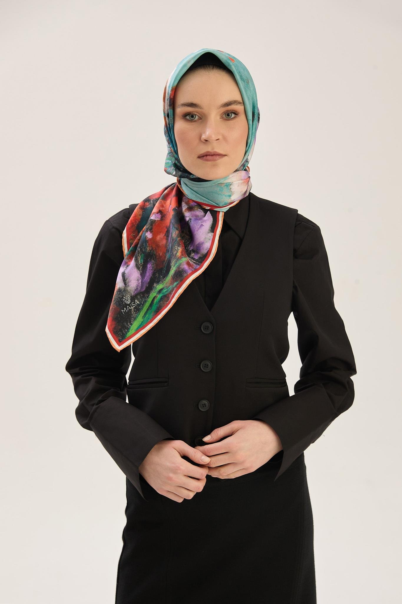 BENNE TİVİL İPEK EŞARP 90*90 CM - KAHVERENGİ