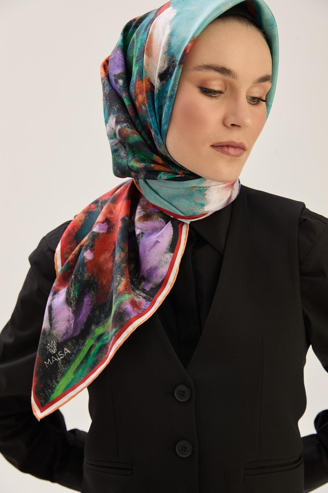 BENNE TİVİL İPEK EŞARP 90*90 CM - KAHVERENGİ