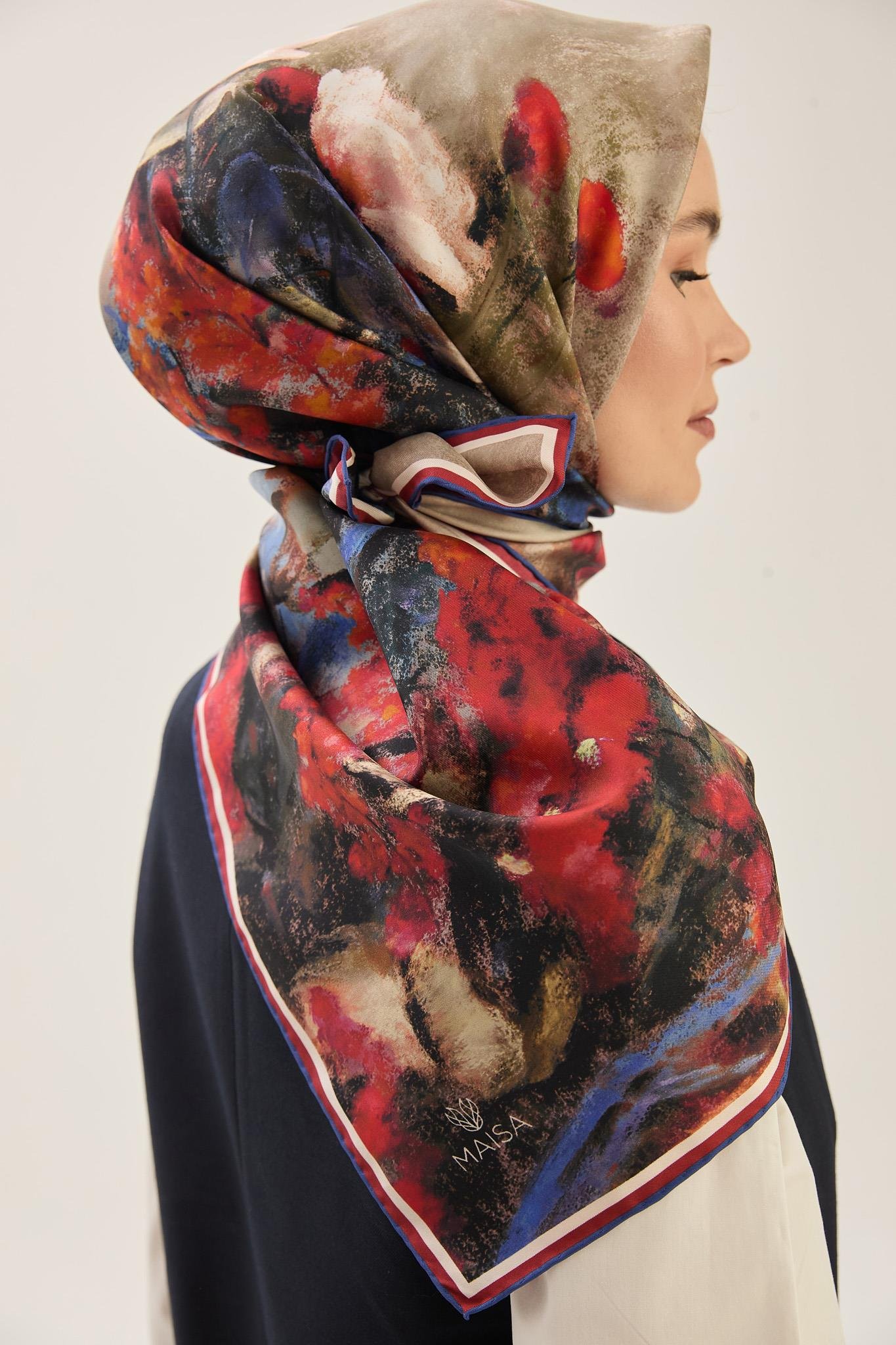 BENNE TİVİL İPEK EŞARP 90*90 CM - MORCİVERT