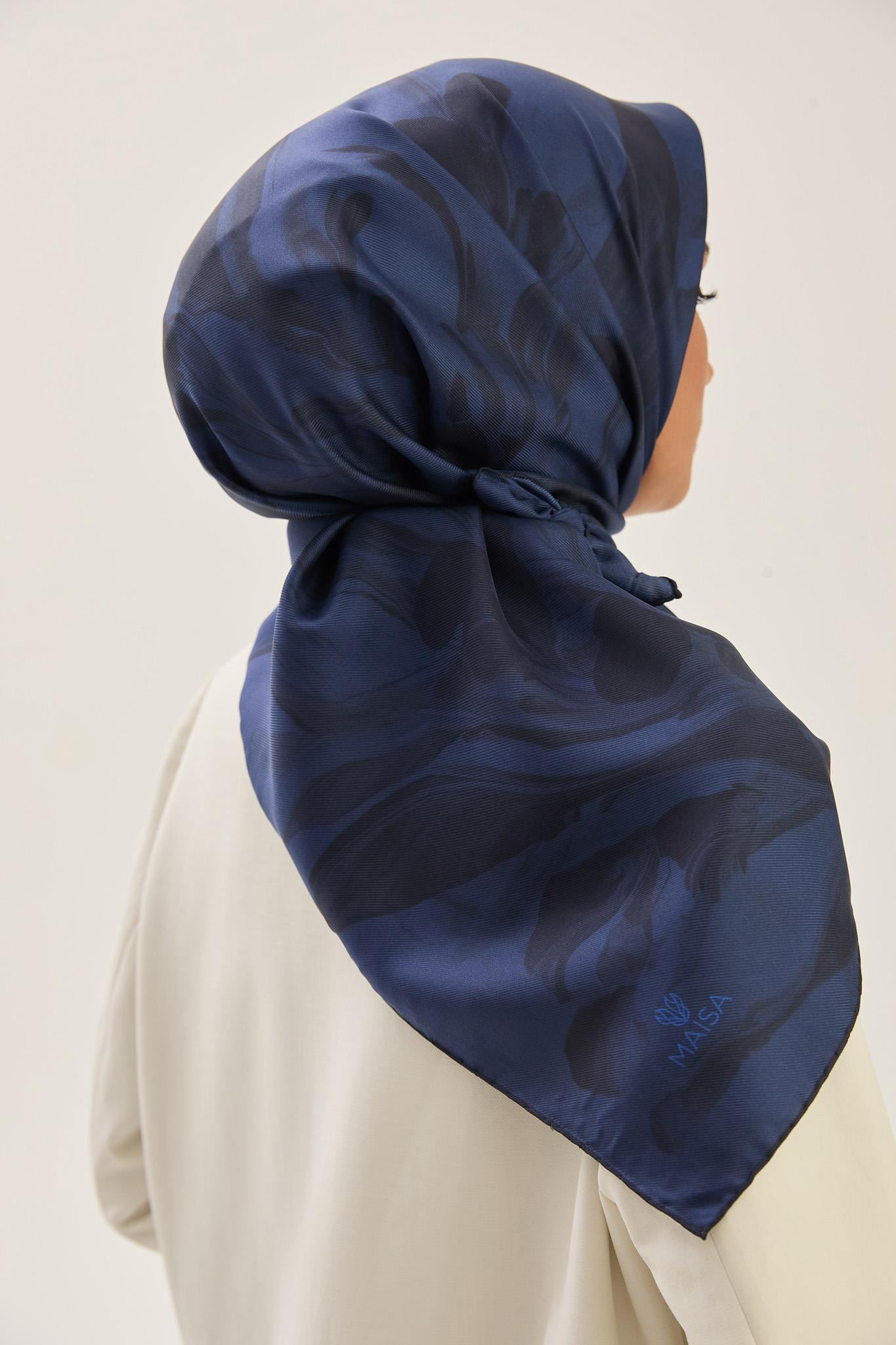 BUĞU MULBERRY İPEK EŞARP 90*90 CM - GECE MAVİSİ