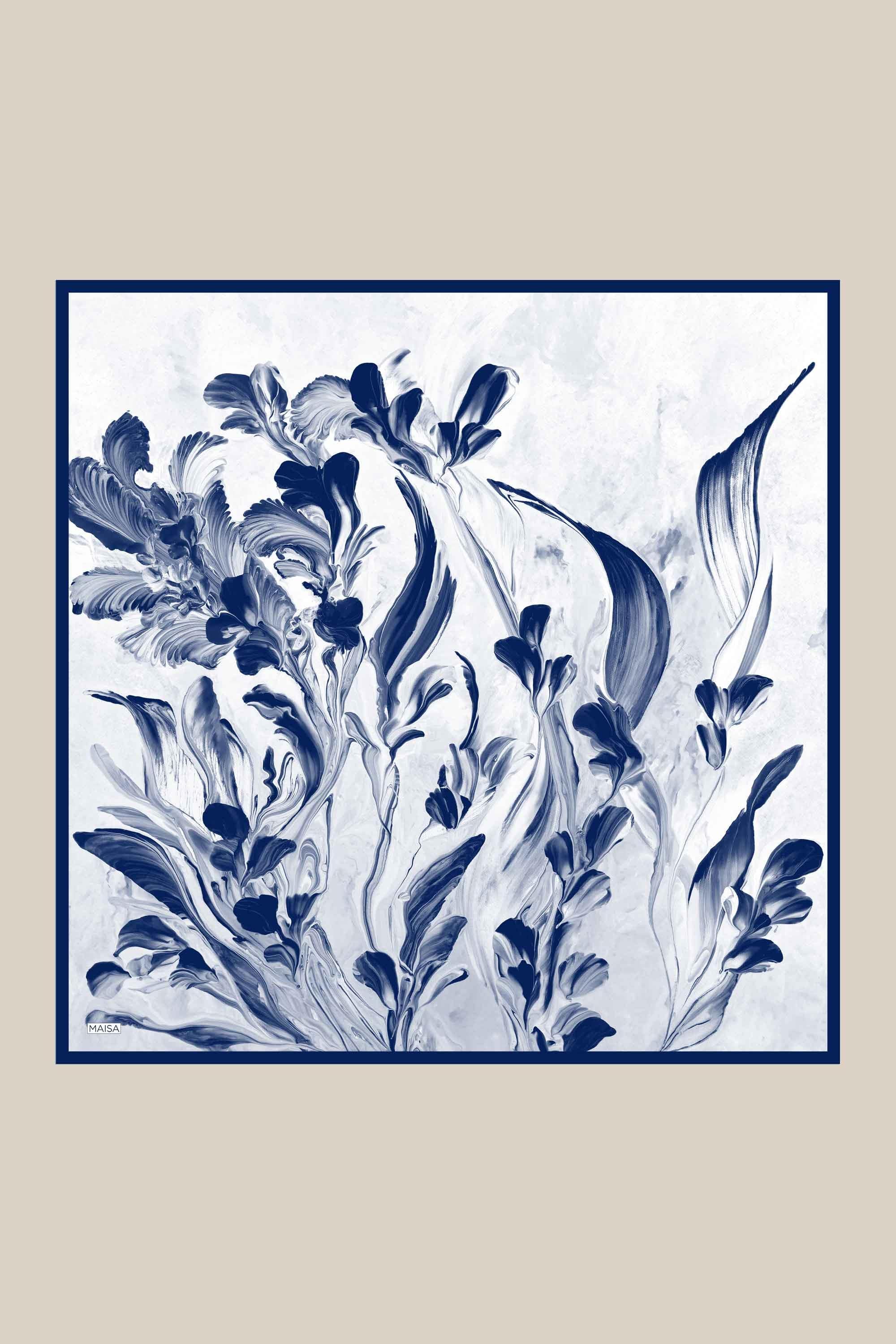 BUĞU MULBERRY İPEK EŞARP 90*90 CM - KOYU MAVİ