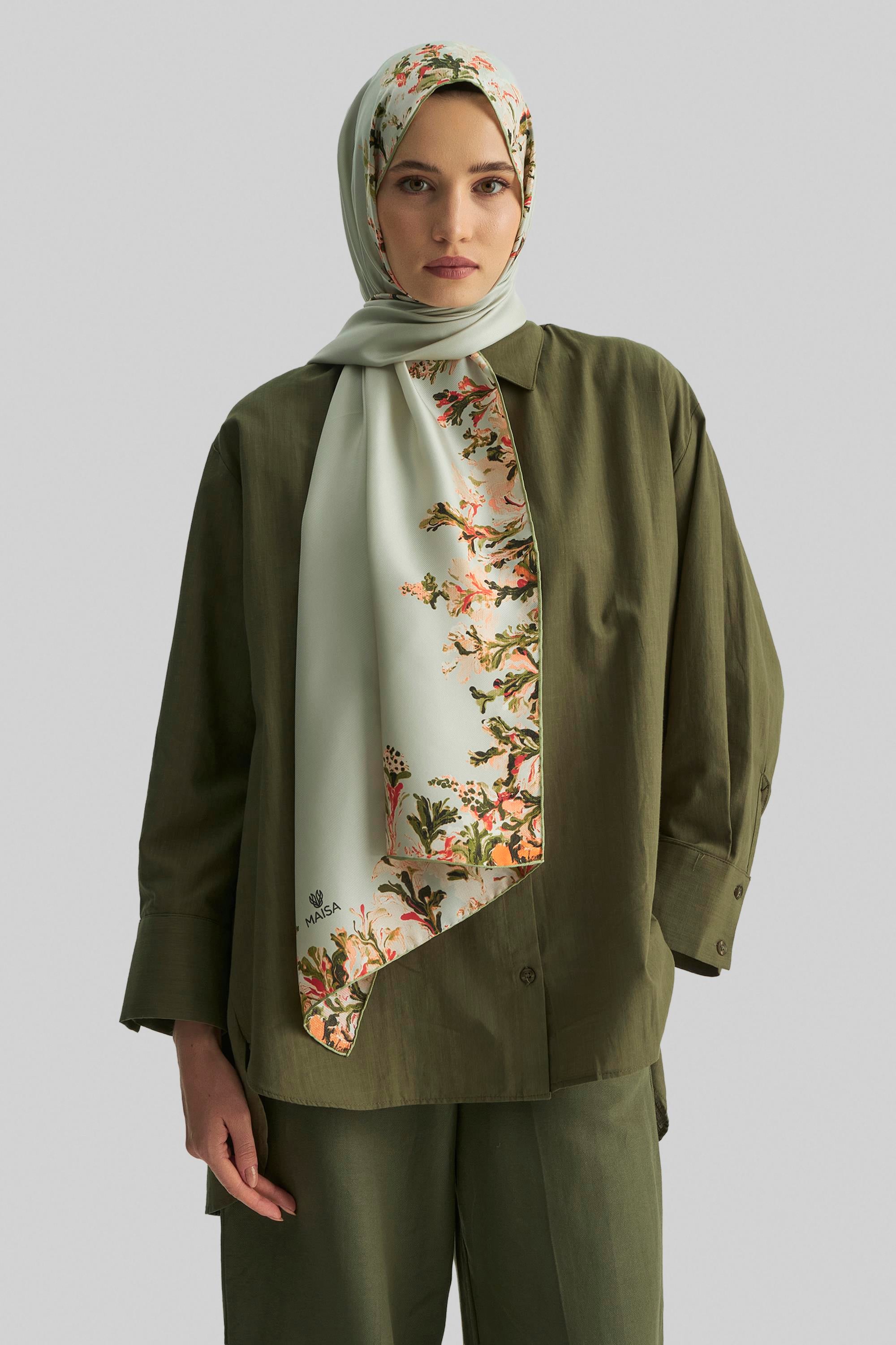 BURCU MULBERRY İPEK ŞAL 70*190 CM - YEŞİL