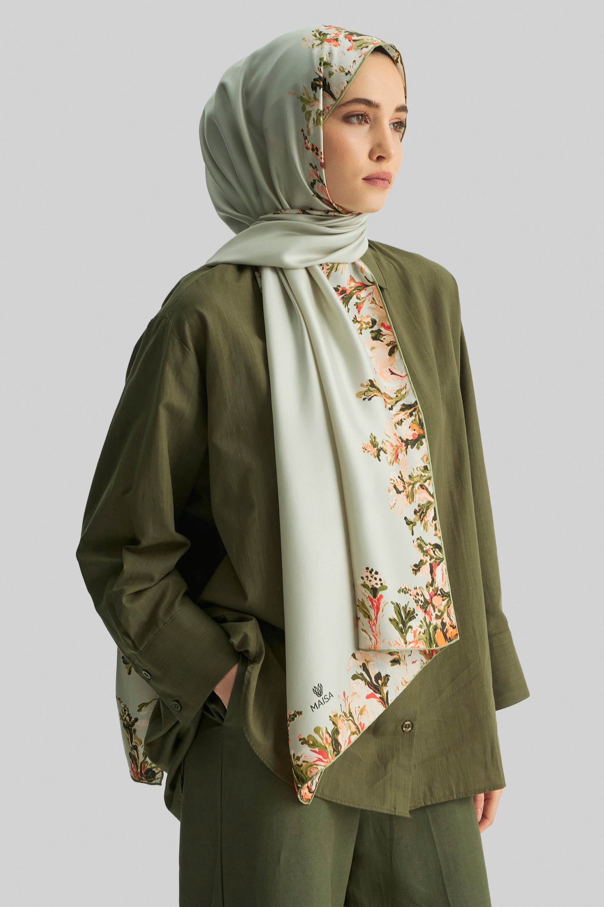 BURCU MULBERRY İPEK ŞAL 70*190 CM - YEŞİL