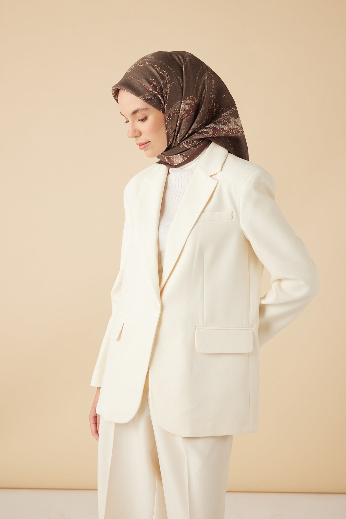 CEVLAN MULBERRY İPEK EŞARP 90*90 CM - VİZON