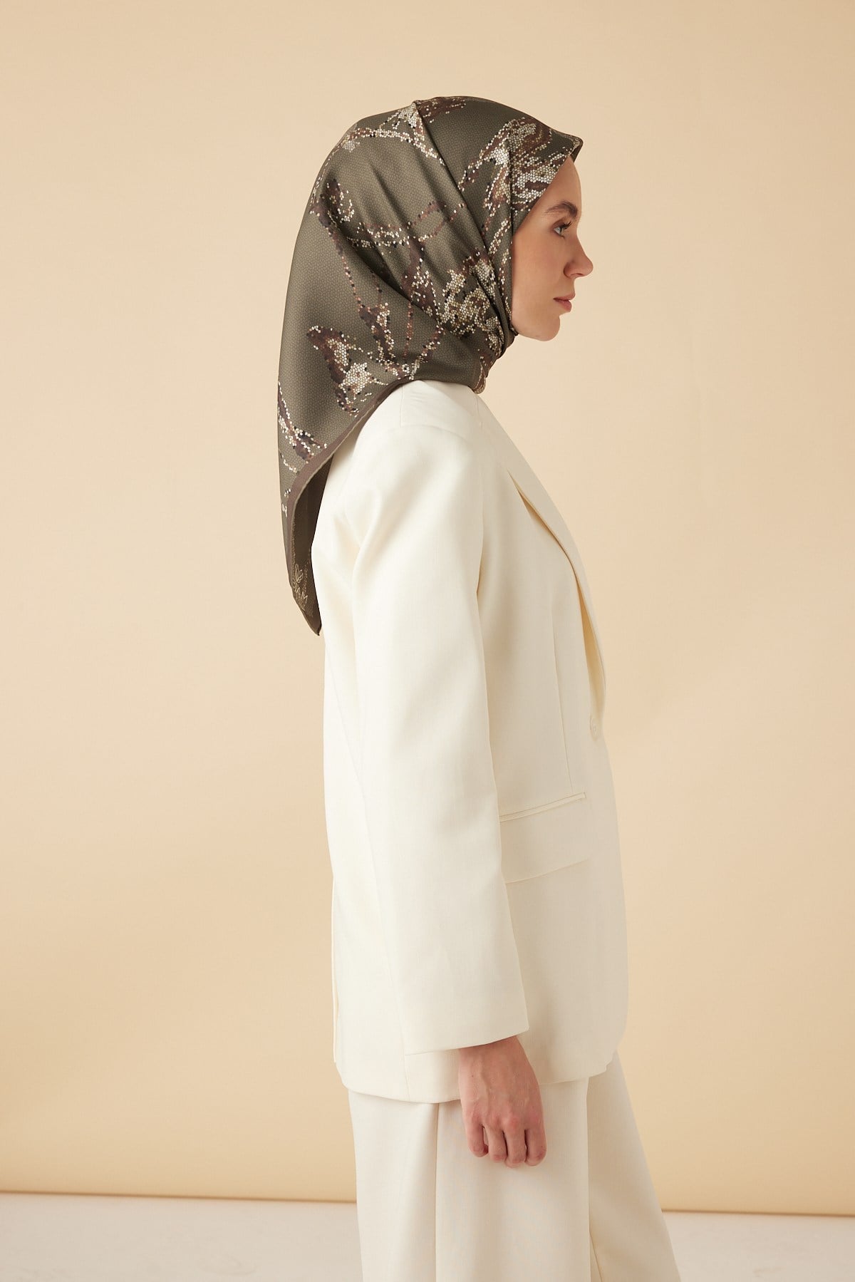 CEVLAN MULBERRY İPEK EŞARP 90*90 CM - ZEYTİN YEŞİLİ