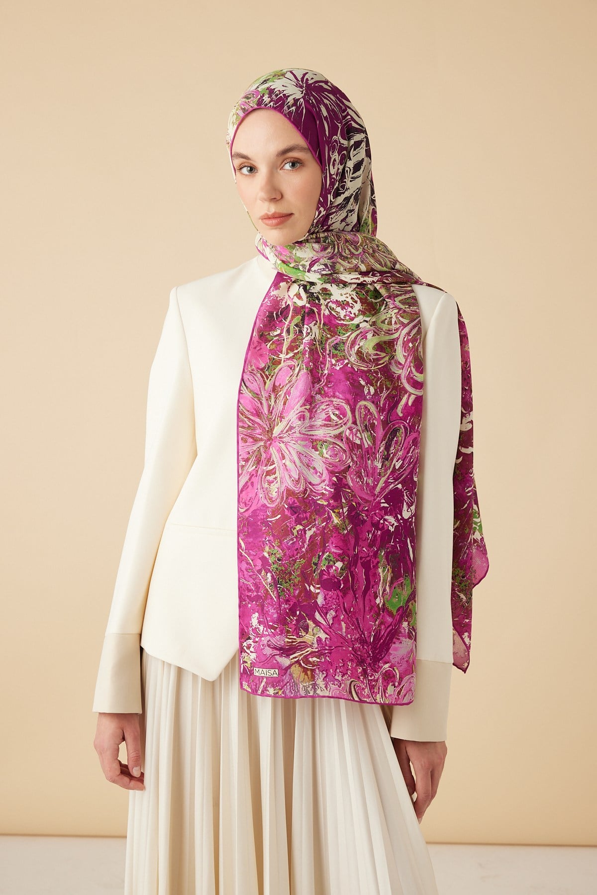 DEM PAMUK İPEK ŞAL 70*190 CM - FUŞYA