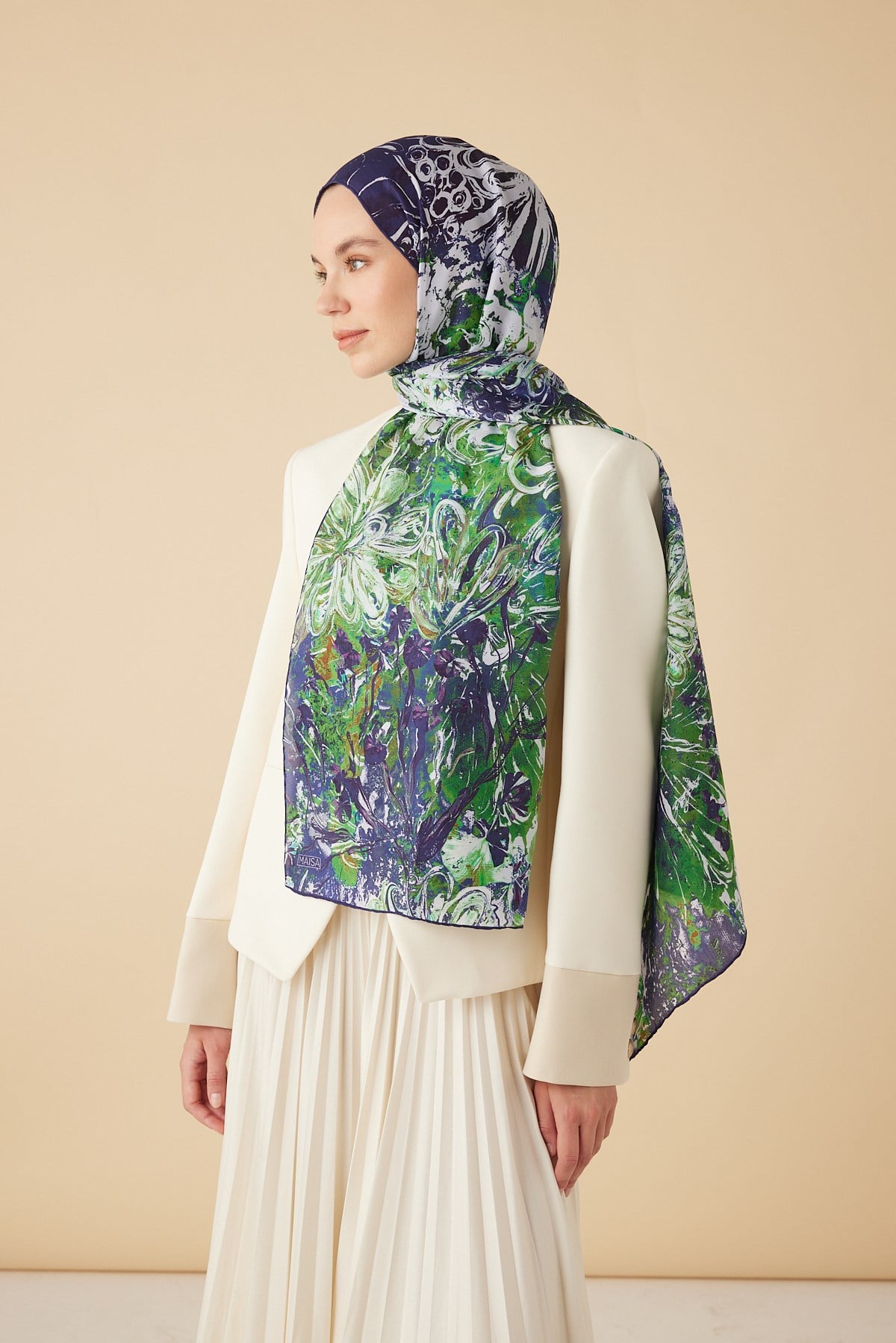DEM PAMUK İPEK ŞAL 70*190 CM - LACİVERT