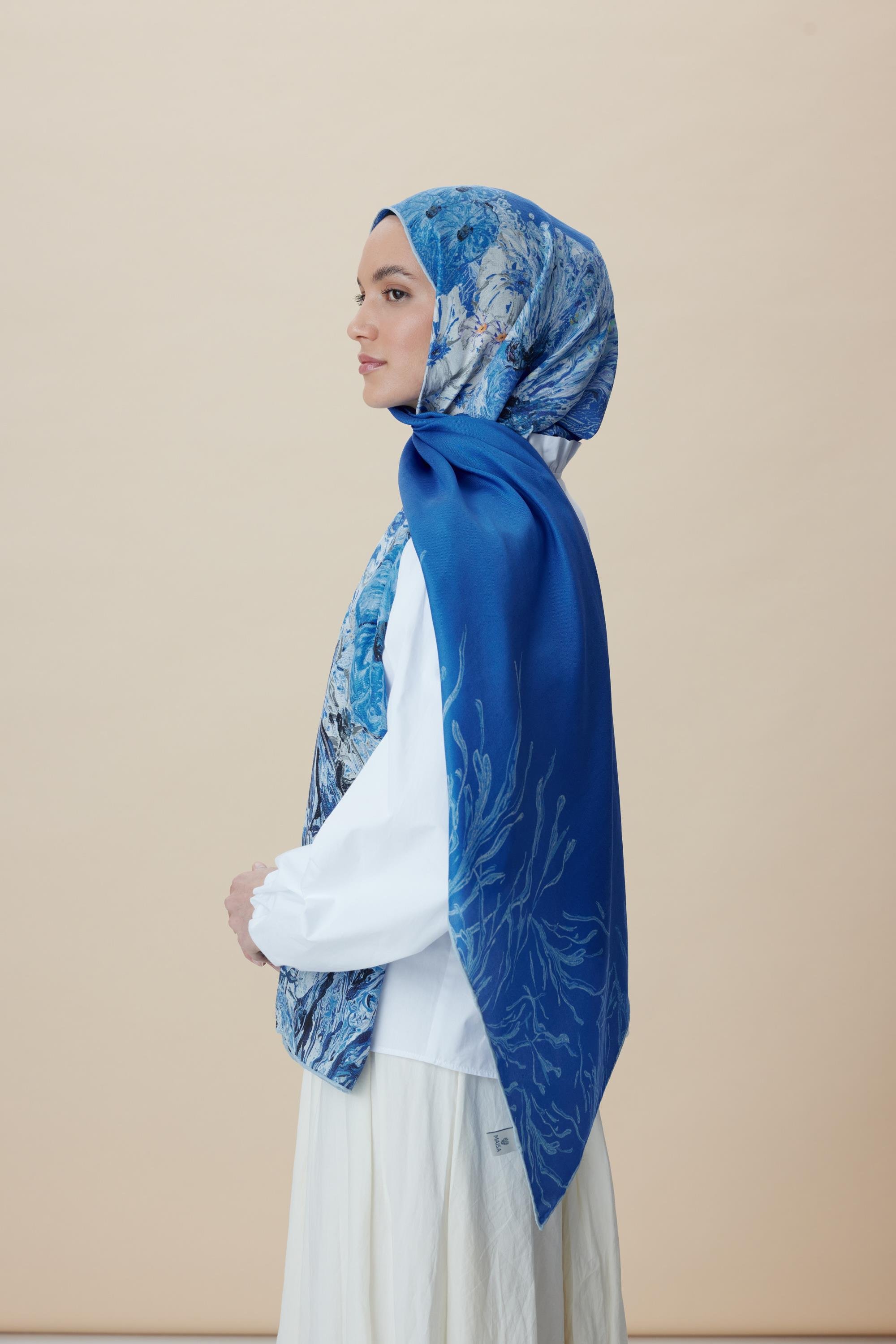 DERİN PAMUK İPEK ŞAL 70*190 CM - MAVİ