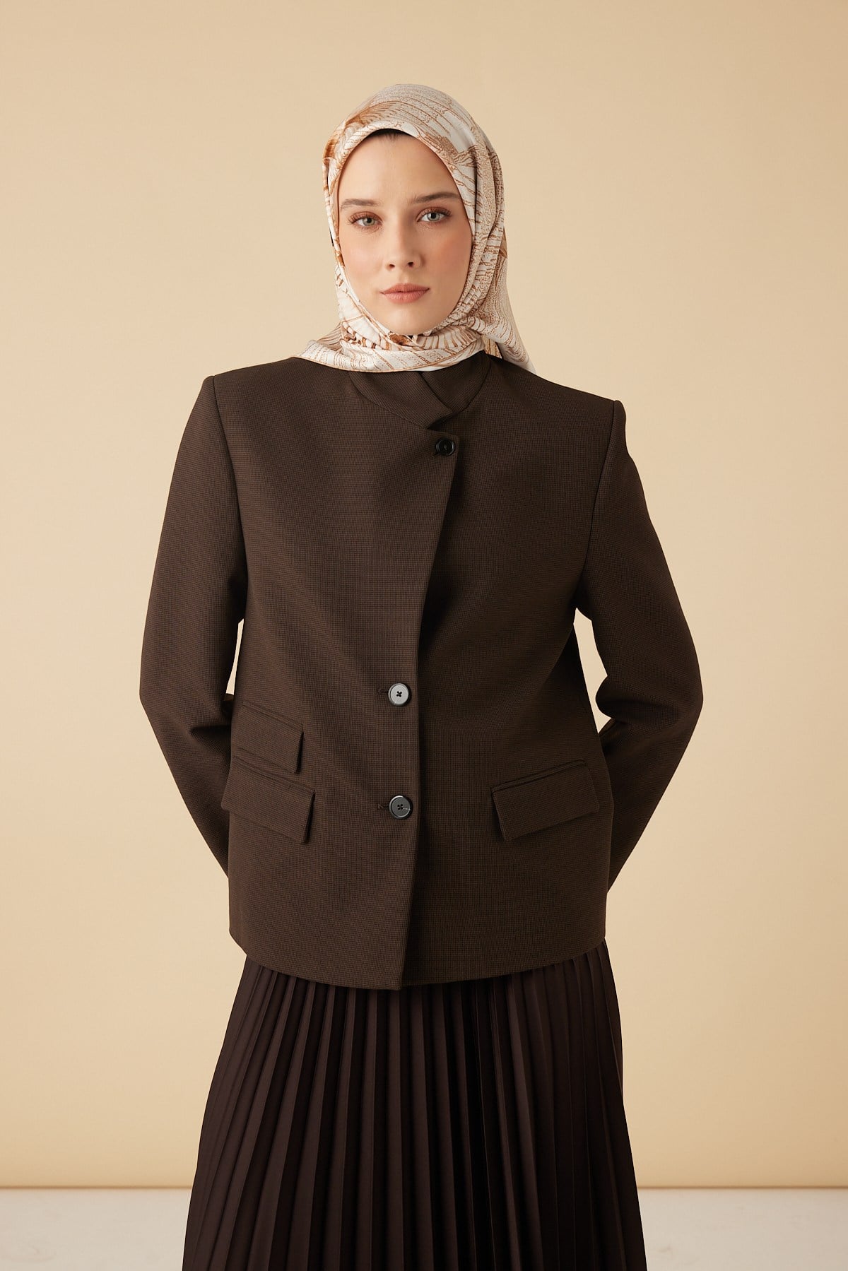 DEVRAN TİVİL İPEK EŞARP 90*90 CM - BEJ