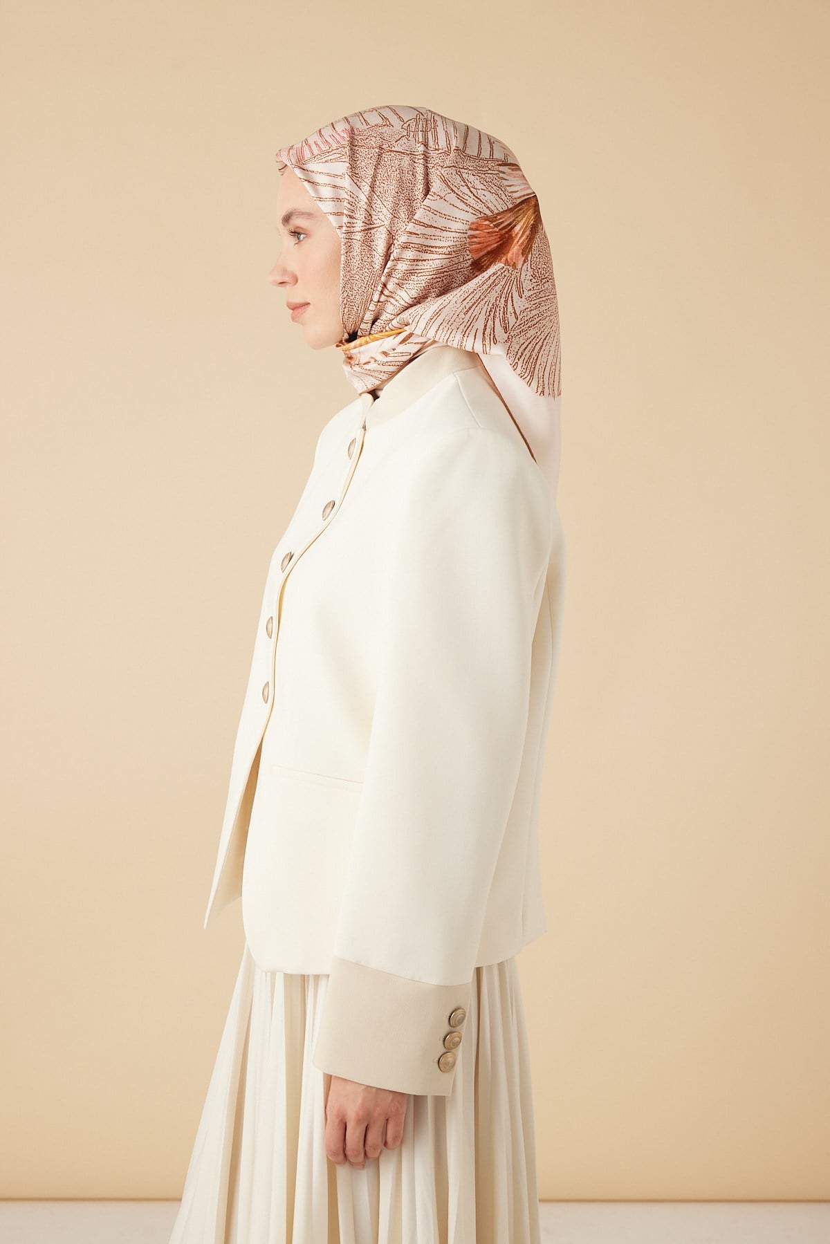 DEVRAN TİVİL İPEK EŞARP 90*90 CM - KREM